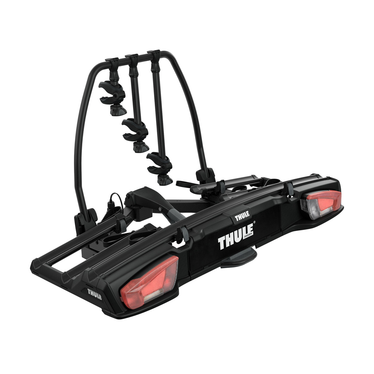 Thule 939 - VeloSpace XT 3 (Kupplungsträger, Schnellmontage, für 3-4 Fahrräder, bis 60kg, integrierte Rückleuchte, Felgenhaltebänder) schwarz