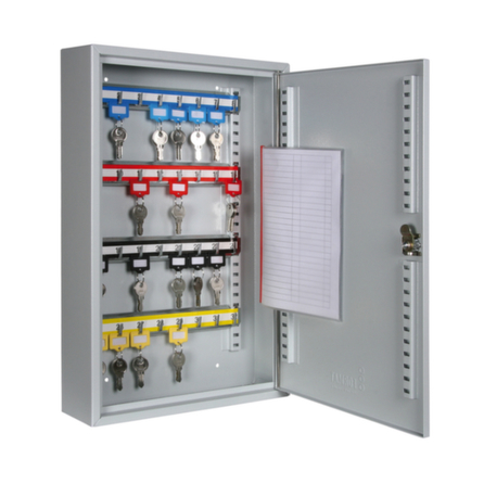 Format Tresorbau - 32 Haken - Schlüsselschrank aus Stahlblech, 450x300x80mm, Flügeltür, abschließbar, lichtgrau