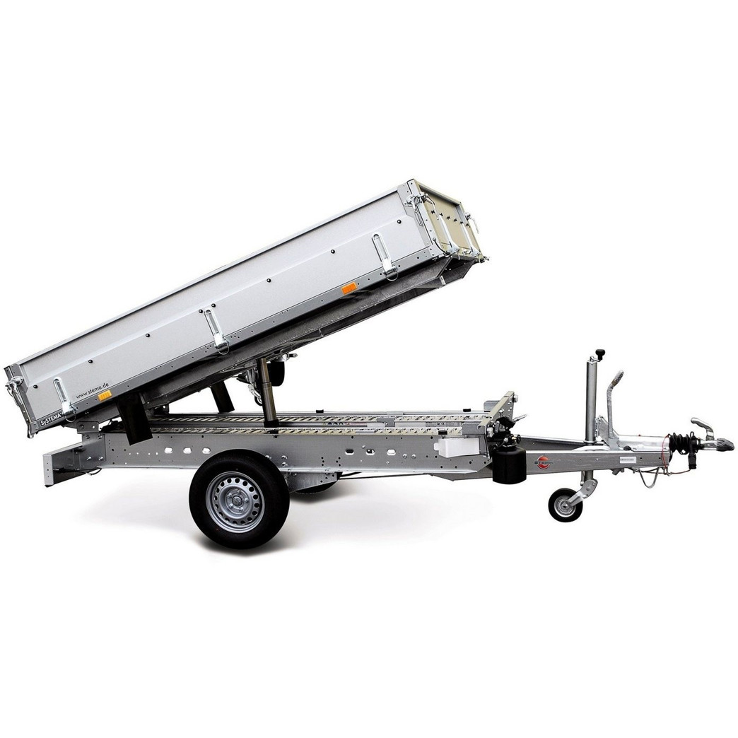 Stema - 1500 - Rückwärtskipper Einachser, V-Deichsel, 13 Zoll, kippbar, 80 km/h, mit Bremse, silber Stema - 1500 - Rückwärtskipper Einachser, V-Deichsel, 13 Zoll, kippbar, 80 km/h, mit Bremse, silber