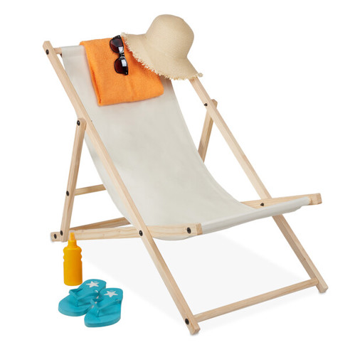 Relaxdays - 10028067_127 Liegestuhl Creme/Hellbraun 82 cm hoch, 93.5 cm lang, 56 cm breit, 2.35 kg