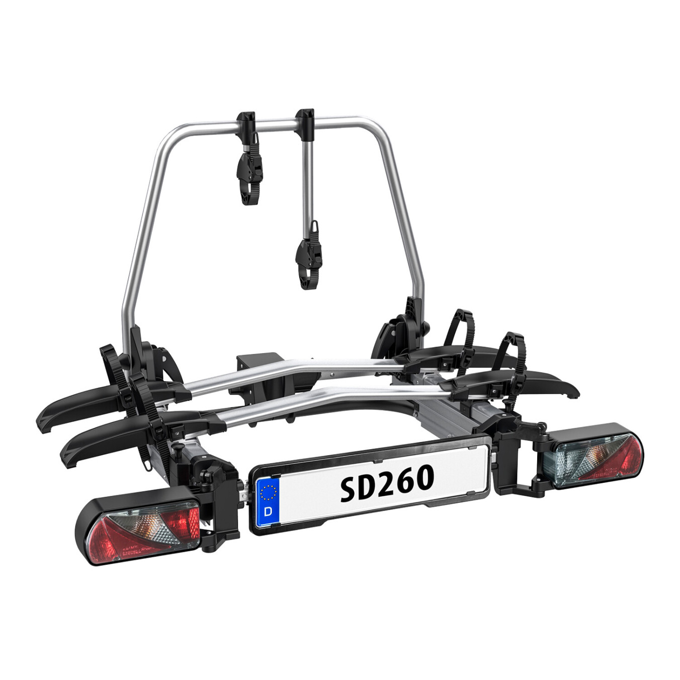 Eufab - LAS SD260 - Hochwertiger Fahrrad-Kupplungsträger für 2 Fahrräder (60 kg) - Leichtgewicht aus Aluminium, Kunststoff und Stahl - Montage an Anhängerkupplung oder Heckklappe Eufab - LAS SD260 - Hochwertiger Fahrrad-Kupplungsträger für 2 Fahrräder (60 kg) - Leichtgewicht aus Aluminium, Kunststoff und Stahl - Montage an Anhängerkupplung oder Heckklappe