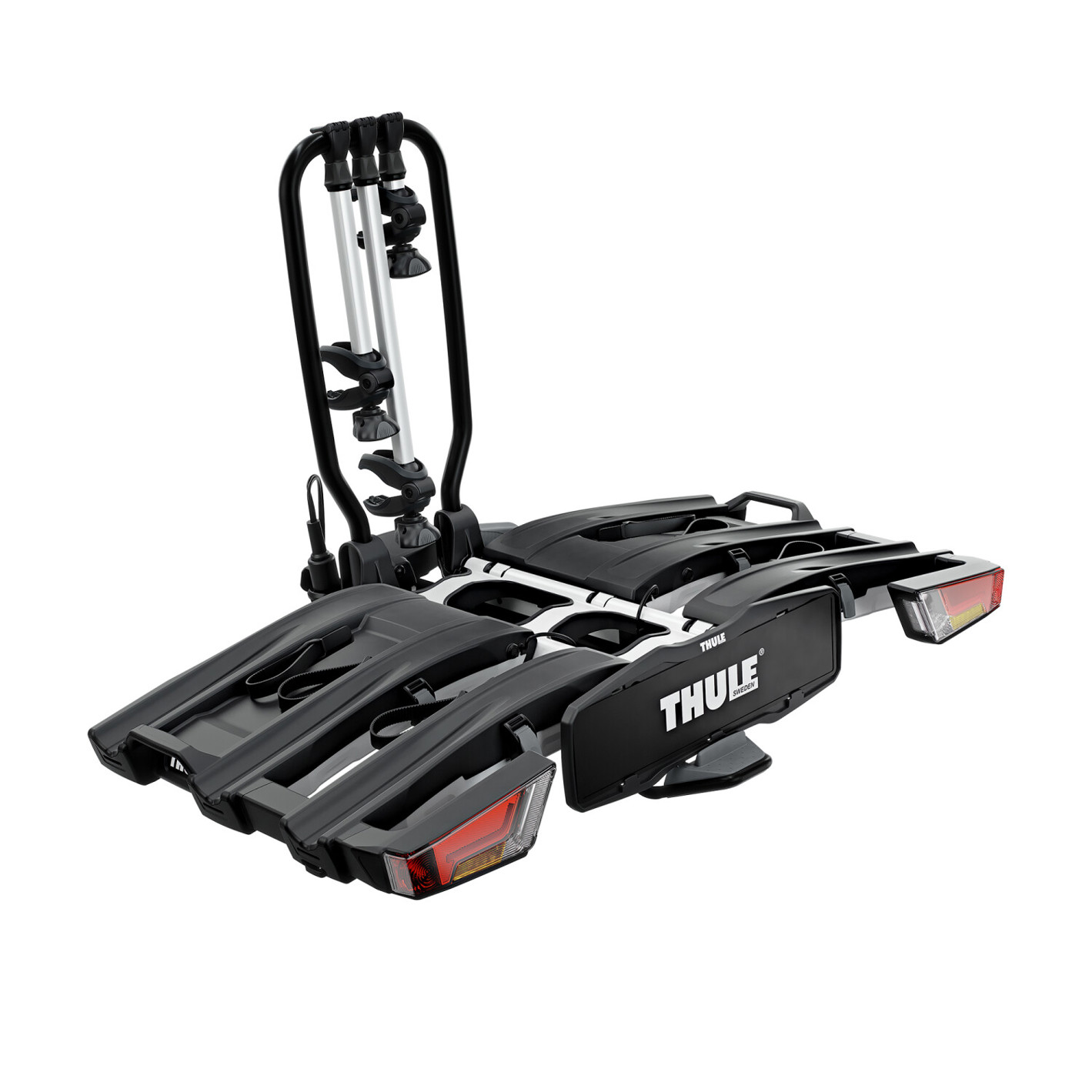 Thule - 934100 EasyFold XT 3 – Anhängerkupplung, 60 kg Tragkraft, 3 Fahrräder, Schnellmontage, zusammenklappbar, integrierte Rückleuchte